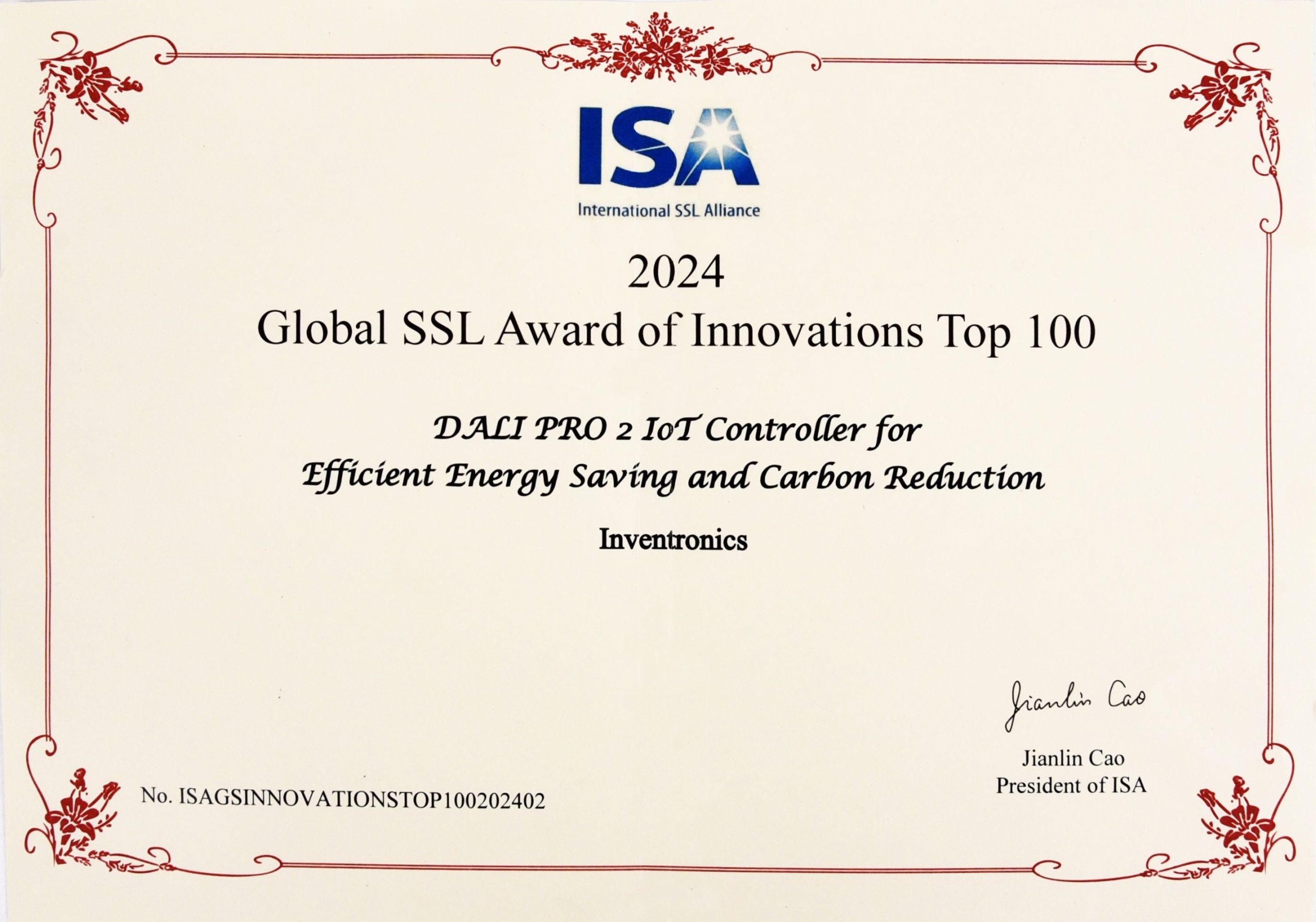 DALI PRO 2 IoT von Inventronics gewinnt renommierten „Innovations of Top 100” Award